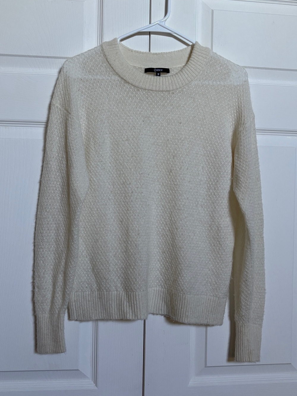 Quince Women’s M Ivory Textured Knit Crewneck Sweater Minimalist Pullover